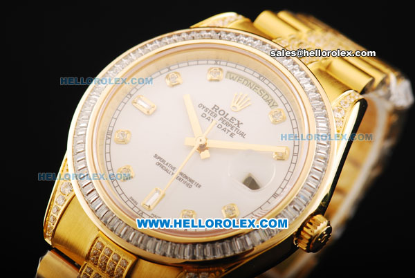 Rolex Day Date II Automatic Movement Full Gold with Diamond Bezel - Diamond Markers and White Dial - Click Image to Close